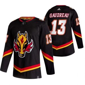 Herren Calgary Flames Eishockey Trikot Johnny Gaudreau #13 2022 Reverse Retro Schwarz Authentic